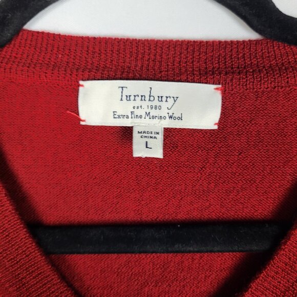 Turnbury Merino Wool Sweater Men's Large Red V Neck Warm Cabincore Preppy - Picture 3 of 5
